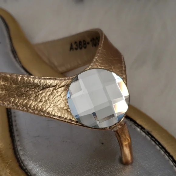 Metallic Gold Rhinestone Sandals - Picture 2 of 3